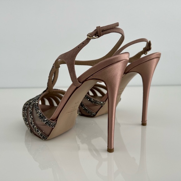 VALENTINO DUSTY PINK MAUVE TONE PLATFORM CRYSTAL SANDALS SIZE IT 37.5 / US 7.5 - Picture 12 of 17